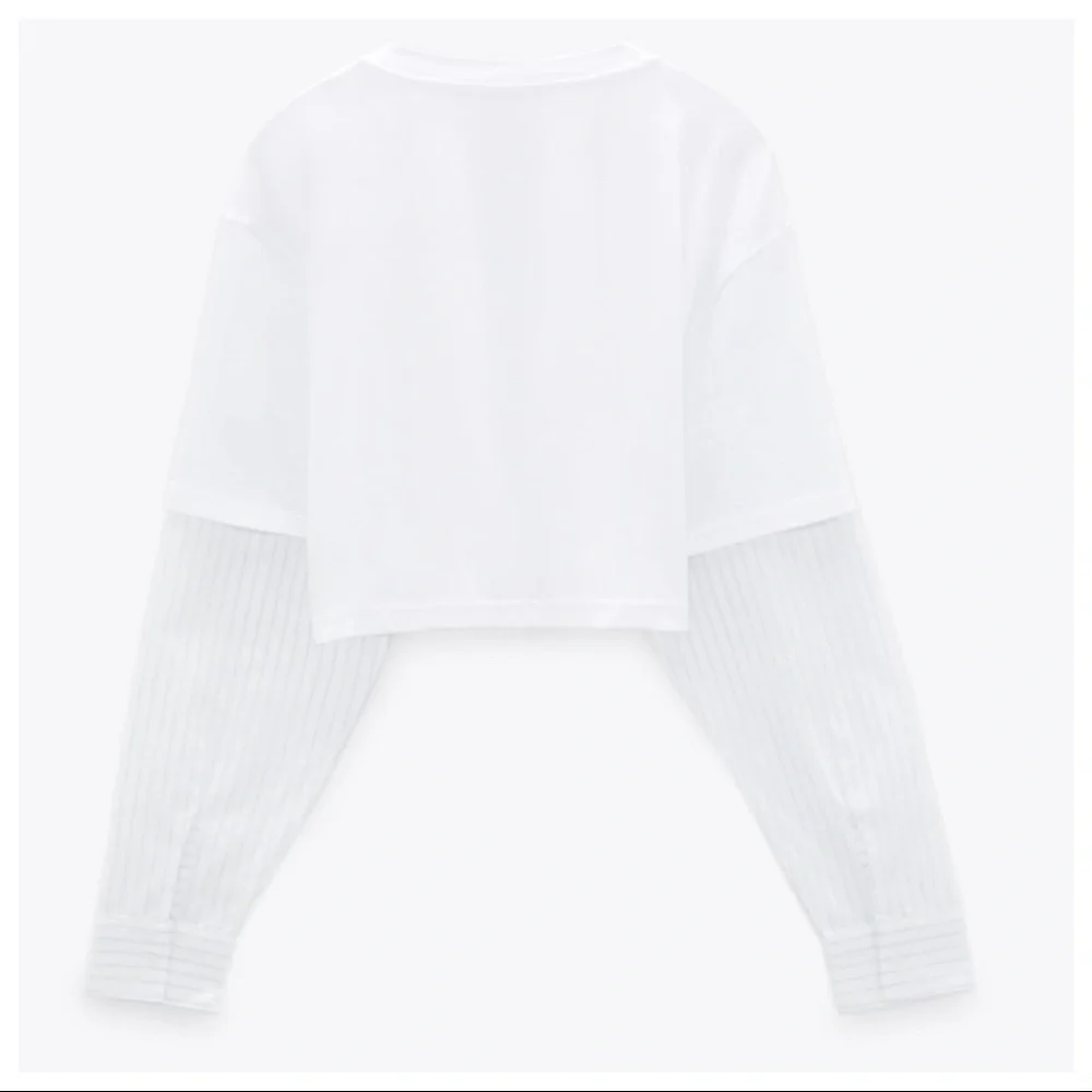 NWT. Zara White Contrast Striped Cropped T-Shirt. Size L. - Picture 4 of 9